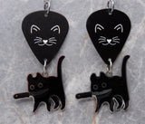 Black Cat Face Guitar Pick Earrings with Black Cat with A Knife Dangles