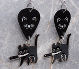 Black Cat Face Guitar Pick Earrings with Black Cat with A Knife Dangles