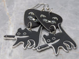 Black Cat Face Guitar Pick Earrings with Black Cat with A Knife Dangles