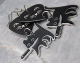 Black Cat Face Guitar Pick Earrings with Black Cat with A Knife Dangles