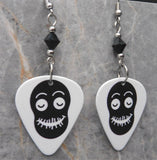 Smiling Ghoul Guitar Pick Earrings with Black Swarovski Crystals
