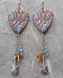 Electric Guitar Blue and Brown Guitar Pick Earrings with Stainless Steel Charms and Swarovski Crystal Dangles