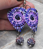 Purple Tie Dye Guitar Pick Earrings with Purple Ombre Pave Bead Dangles