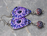 Purple Tie Dye Guitar Pick Earrings with Purple Ombre Pave Bead Dangles