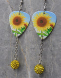 Sunflower Guitar Pick Earrings with Yellow Pave Bead Dangles