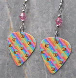 Bumblebees on Colorful Guitar Pick Earrings with Pink Swarovski Crystals