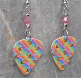 Bumblebees on Colorful Guitar Pick Earrings with Pink Swarovski Crystals