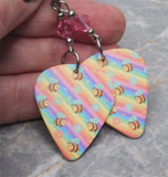 Bumblebees on Colorful Guitar Pick Earrings with Pink Swarovski Crystals