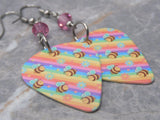 Bumblebees on Colorful Guitar Pick Earrings with Pink Swarovski Crystals