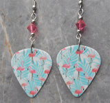 Pink Flamingos and Palm Fawns Guitar Pick Earrings with Pink Swarovski Crystals