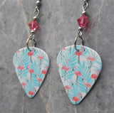 Pink Flamingos and Palm Fawns Guitar Pick Earrings with Pink Swarovski Crystals