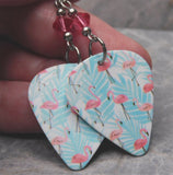 Pink Flamingos and Palm Fawns Guitar Pick Earrings with Pink Swarovski Crystals