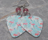 Pink Flamingos and Palm Fawns Guitar Pick Earrings with Pink Swarovski Crystals