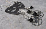 Black Cat Guitar Pick Earrings with Stainless Steel Cat Charms and Black Swarovski Crystal Dangles