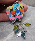 French Bulldog Boston Terrier Guitar Pick Earrings with Dog Charm and Swarovski Crystal Dangles