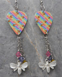 Bumblebees on Colorful Guitar Pick Earrings with Stainless Steel Bee Charms and Swarovski Crystal Dangles