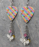 Bumblebees on Colorful Guitar Pick Earrings with Stainless Steel Bee Charms and Swarovski Crystal Dangles