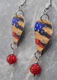 American Flag and The Constitution Guitar Pick Earrings with Red Pave Bead Dangles