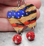 American Flag and The Constitution Guitar Pick Earrings with Red Pave Bead Dangles