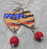 American Flag and The Constitution Guitar Pick Earrings with Red Pave Bead Dangles