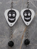 Smiling Ghoul Guitar Pick Earrings with Black Pave Bead Dangles