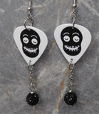 Smiling Ghoul Guitar Pick Earrings with Black Pave Bead Dangles