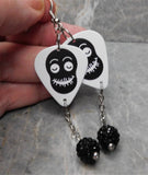 Smiling Ghoul Guitar Pick Earrings with Black Pave Bead Dangles