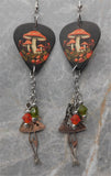 Mushroom Guitar Pick Earrings with Lady Mushroom and Swarovski Crystal Dangles