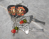 Mushroom Guitar Pick Earrings with Lady Mushroom and Swarovski Crystal Dangles