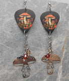 Mushroom Guitar Pick Earrings with Stainless Steel Mushroom Charms and Swarovski Crystal Dangles