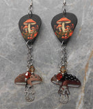 Mushroom Guitar Pick Earrings with Stainless Steel Mushroom Charms and Swarovski Crystal Dangles