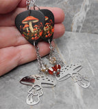 Mushroom Guitar Pick Earrings with Stainless Steel Mushroom Charms and Swarovski Crystal Dangles