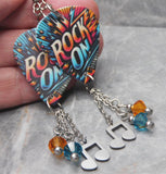 Rock On Guitar Pick Earrings with Stainless Steel Music Note Charms and Swarovski Crystal Dangles