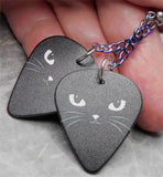 Dangling Pretty Black Cat Face Guitar Pick Earrings with Ion Plated Stainless Steel Chain