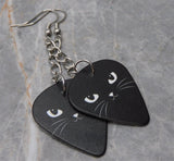 Dangling Pretty Black Cat Face Guitar Pick Earrings with Ion Plated Stainless Steel Chain