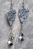 Music Inspired Black and White Graffiti Style Guitar Pick Earrings with Swarovski Crystal Dangles