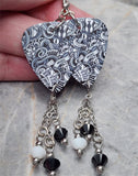 Music Inspired Black and White Graffiti Style Guitar Pick Earrings with Swarovski Crystal Dangles