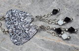 Music Inspired Black and White Graffiti Style Guitar Pick Earrings with Swarovski Crystal Dangles