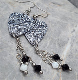 Music Inspired Black and White Graffiti Style Guitar Pick Earrings with Swarovski Crystal Dangles