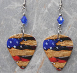 American Flag and The Constitution Guitar Pick Earrings with Blue Swarovski Crystals