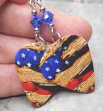 American Flag and The Constitution Guitar Pick Earrings with Blue Swarovski Crystals