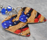 American Flag and The Constitution Guitar Pick Earrings with Blue Swarovski Crystals