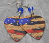 American Flag and The Constitution Guitar Pick Earrings with Blue Swarovski Crystals