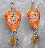 Orange and Blue Mandala Guitar Pick Earrings with Swarovski Crystal Dangles