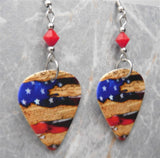 American Flag and The Constitution Guitar Pick Earrings with Red Swarovski Crystals