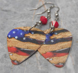 American Flag and The Constitution Guitar Pick Earrings with Red Swarovski Crystals