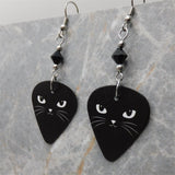 Black Cat Face Guitar Pick Earrings with Black Swarovski Crystals