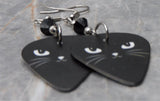 Black Cat Face Guitar Pick Earrings with Black Swarovski Crystals