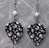 Skull and Crossbone Pattern on Black Guitar Pick Earrings with White Swarovski Crystals