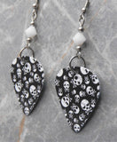 Skull and Crossbone Pattern on Black Guitar Pick Earrings with White Swarovski Crystals